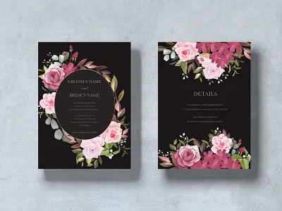 Beautiful Wedding Invitation with Floral beautiful card decoration decorative design elegant floral flower frame greenery greeting illustration invitation invite leaf romantic rose vector watercolor wedding