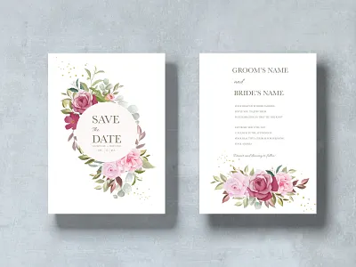 Beautiful Wedding Invitation with Floral beautiful card decoration decorative design elegant floral flower frame greenery greeting illustration invitation invite leaf romantic rose vector watercolor wedding