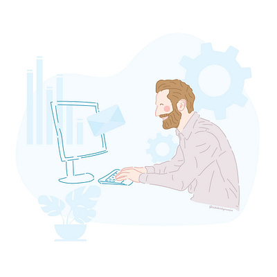 Man in office working illustration beard design email icon illustration illustrator illustrator art lineart minimal office vector vector art web work