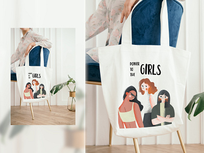 Power to the GIRLS bag branding chair character character design clean design girl girlpower girls illustration illustration agency illustrator krixi model moyo team teamate teamgirl totebag