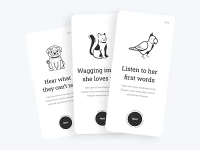 Pawpen - Pet Care App 2d 3d animals app black and white cats clean companion dogs friends minimal paws pet petapp petcare pets