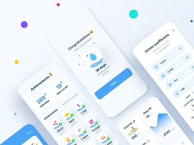 Water Tracker App achievement app application challange design drink drinks figma habit health hydro interface log mobile screens tracker ui userinterface ux water