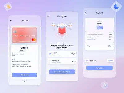 Finance app 3d cards design fintech glass icons ios mobile app order payment ui