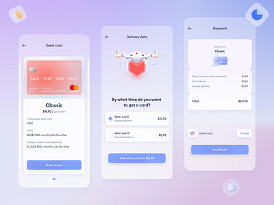 Finance app 3d cards design fintech glass icons ios mobile app order payment ui