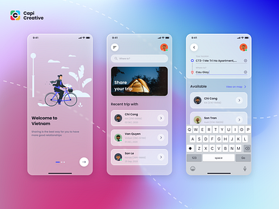 Ride Sharing Mobile App app app design application car share car sharing glassmorphism mobile mobile app mobile app design mobile design mobile ui ride ride sharing rideshare ui ui design ux ux ui ux design ux ui design