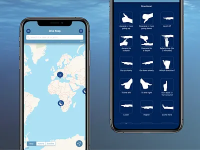 Breathe Scuba Dive Log App - Map & Signals View animation app app design blue dark blue dive log dive log app diving hand signals ios ios app ios app design map screen map view scuba diving user experience design user interface design