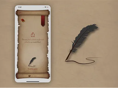 Shrewd! App Shakespearean Insult Generator app app design book bookmark design illustration ios ios app paper paper texture quill scroll shakespeare ui user experience design user interface design