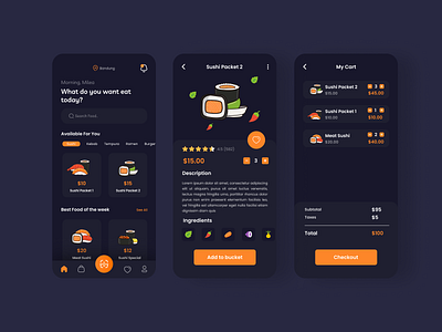 Japan Restaurant App (Food App) app design cook dark mode dark ui fast food food app food delivery food delivery app food delivery service food order app food ordering app food service japanese food mobile app mobile app design mobile design restaurant restaurant app sushi ui ux