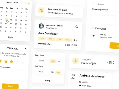 Job-portal / UI Elements calendar card design system elements feedback form hire hr job job portal time ui ui elements ui kit yellow