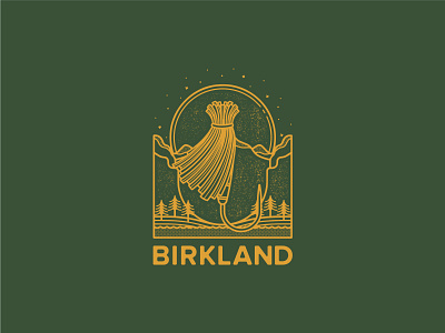 Birkland Logo branding design fishing fishing logo fly fishing illustration lake logo logo design moon mountains outdoor logo outdoors outdoorsy stars trees water