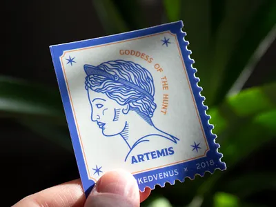 Postmarked Venus Sticker artemis branding graphic design greek gods greek mythology illustration line art line work linocut printmaking typography