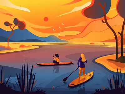 Sup Safari africa chill fireart studio holidays illustration illustration art kayak lake mountains nature paddle board poster posters safari sketch sup travel trip vacation vector