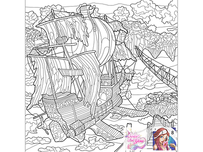 12 Line art for mobile app "Color For You - Plot stories & ..." adobe illustrator antistress art color by number coloring coloring book fantasy fantasyart flying flying ship illustration line art line illustration lineart outline ship vector art