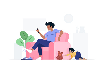 Parenthood with Juno branding character character art color family father furniture healthcare home illustration lounge parenthood pop scene son teddy vector