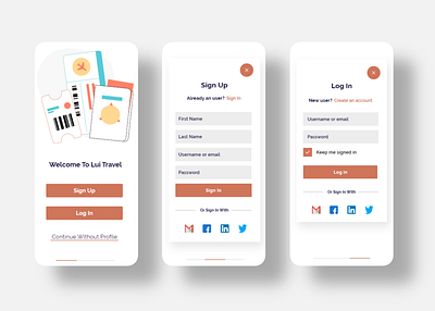 Daily UI, SIgn Up/Log in daily 100 challenge dailyui dailyuichallenge day1 login signup travel app ui uidesign uiux ux uxdesign uxui