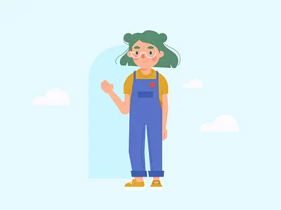 Living in the Clouds character character design cloud cute flat design green hair illustration overalls vector