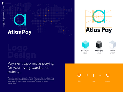 Logo - Atlas Pay ( Mobile e-Wallet ) app design app icon banking app branding design e wallet fintech fintech app fintech branding flat illustration logo logo design minimal mobile app mobile app design presentation product design typography vector