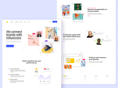 SaaS solution for brand promotion analytic brand bright figma header hero illustraion influence influencer minimalistic saas saas landing page software ui web