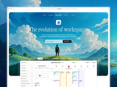 Workspace Website ai application calendar landing page landscape orb productivity saas website