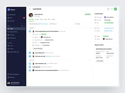 Nexus - Leads Details Overview Dashboard Webapp Saas crm dashboard design product design saas saas design ui ux web app web builder