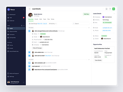 Nexus - Leads Details Overview Dashboard Webapp Saas crm dashboard design product design saas saas design ui ux web app web builder