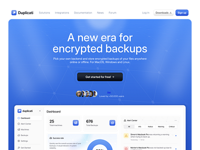 Duplicati Website backup blue dashboard gradient landing landing page light saas tech website