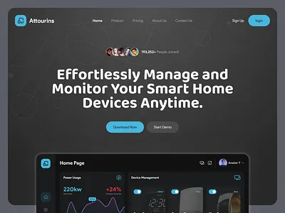 Attourisn - Smarthome Management ~ Landing Page app branding design graphic design health illustration logo ui ux vector