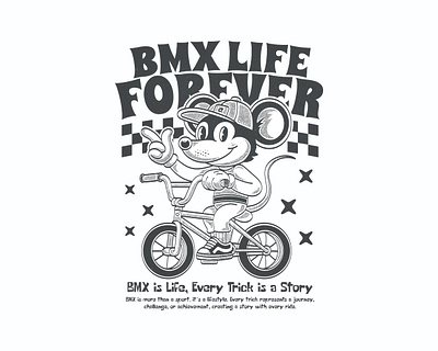 BMX LIFE FOREVER apparel art bike bmx branding cartoon character design characterdesign characters cute art cute illustration cycling design illustration lifestyle mouse retro retro mouse streetwear urban