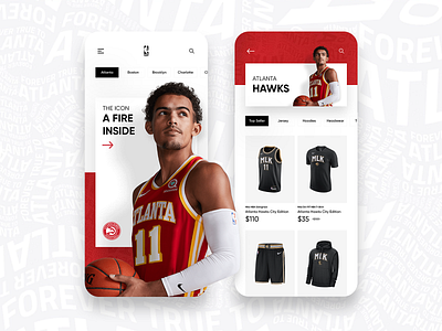 NBA Store App app atlanta black city clean design fire hawks minimal nba product red shop shopping store ui