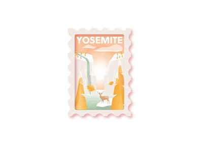 yosemite deer design flat illustration illustrator national park park badge river scenic stamp stamp design stamps vector waterfall wild wilderness yosemite