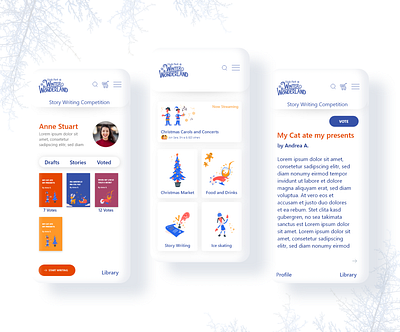 Winter Wondeland Story Writing Competition adobechallenge adobexdchallenge christmas christmasapp competition dailyui dailyuichallenge mobile mobileapp uxui winterwonderland writingapp