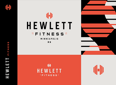 Hewlett Fitness Workout Logo brand brand identity branding design geometric graphic design gym icon identity logo logo design logotype mark red seal set type typography logo weight workout