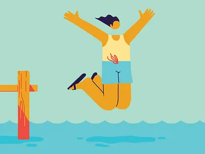 Pursue Joy 2d action character design dive dock flip flops happiness happy health illustration joyful jump lake lifestyle mental health mindful pool swim swimming