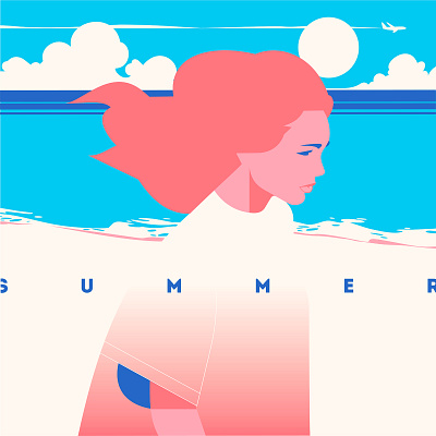 Summer character flat girl holiday illustration poster sea summer vacation vector vectorillustration