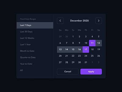 Date Picker - Dark & Light 🌚🌝 dahsboard data visualization date picker date range date selector datepicker perpetua perpetuadesign ui web design