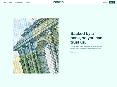 ECOING blue cash currency design green helvetica hero hero section ui ui design webdesign