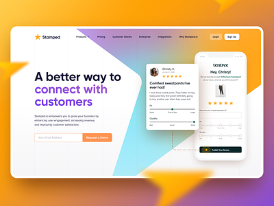 Stamped.io Hero Concept arrow gradient hero hero image ios orange review star web page design website website design