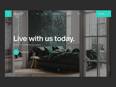 Booking.com Luxury Suites Landing page design flat green header helvetica minimal minimalism search sharp typography ui ux web website