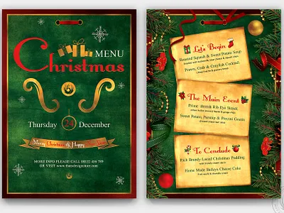Christmas Menu Template V2 card christmas design diner dinner eve flyer food green menu new year party photoshop poster psd retro santa tree vintage xmas