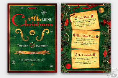 Christmas Menu Template V2 card christmas design diner dinner eve flyer food green menu new year party photoshop poster psd retro santa tree vintage xmas
