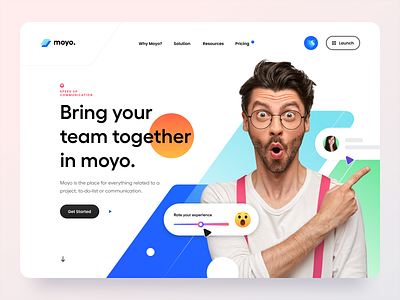 SaaS Hero Header – Moyo. app clean header hero landing page minimal navigation pattern productivity saas saas landing page team work typography ui ui design ux ux design web web app website