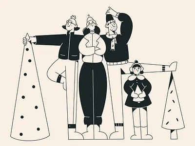 Christmas tree black and white character character design christmas christmas tree cute illustration flat illustration friends illustration illustration 2d linework minimal minimal art people vector vector art web illustration