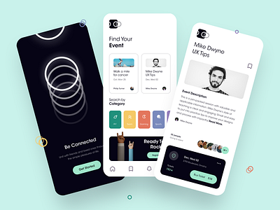 Event App Design app app design cards clean clean design clean ui color concept contrast design digital product event ios logo minimal modern typography ui ux yellow