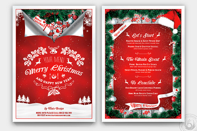 Christmas Menu Template V6 candies card christmas christmas eve design dinner food happy new year menu merry christmas photoshop psd red restaurant santa snow template tree white xmas