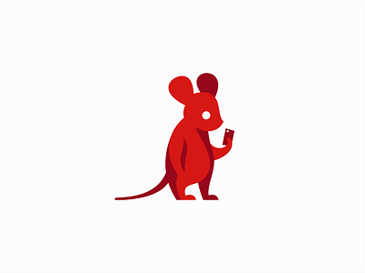 Little Mouse with Smartphone Logo for Sale animal branding clean creative design illustration logo mark minimalist modern mouse original premium professional rat red sale smartphone unique vector