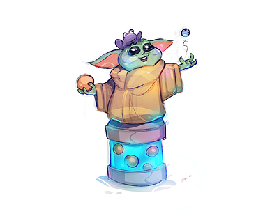 Joy baby yoda cartoon character characterdesign fanart fun illustration joy mandalorian spovv starwars yoda