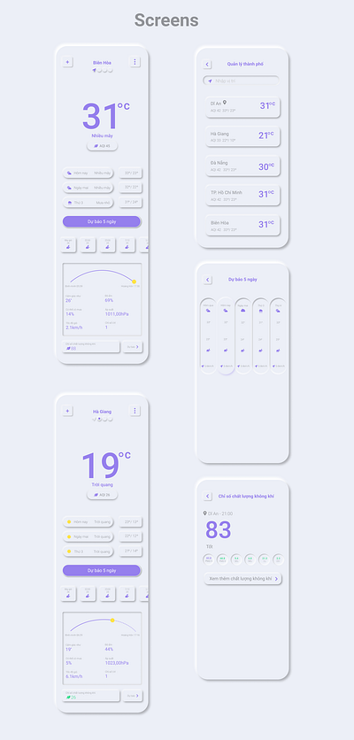 SCREENS neumorphism ux ui weather app