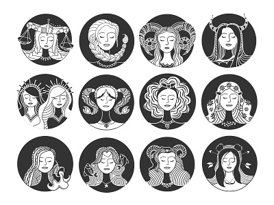 Horoscope Line Art coloring flat illustration line art logo logodesign monochrome print set simple vector