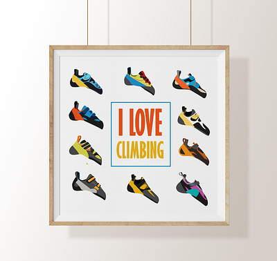 I love climbing active climbing climbing shoes color coloring cover design flat i love you illustration poster simple sport vector wall art