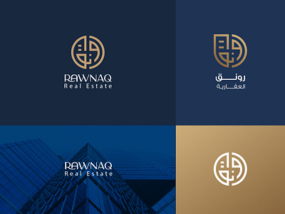 RAWNAQ REALESTATE رونــــق العقارية arabic arabic calligraphy branding building calligraphy circle logo design hand lettering illustration logo luxury luxury brand luxury logo realestate typography ux